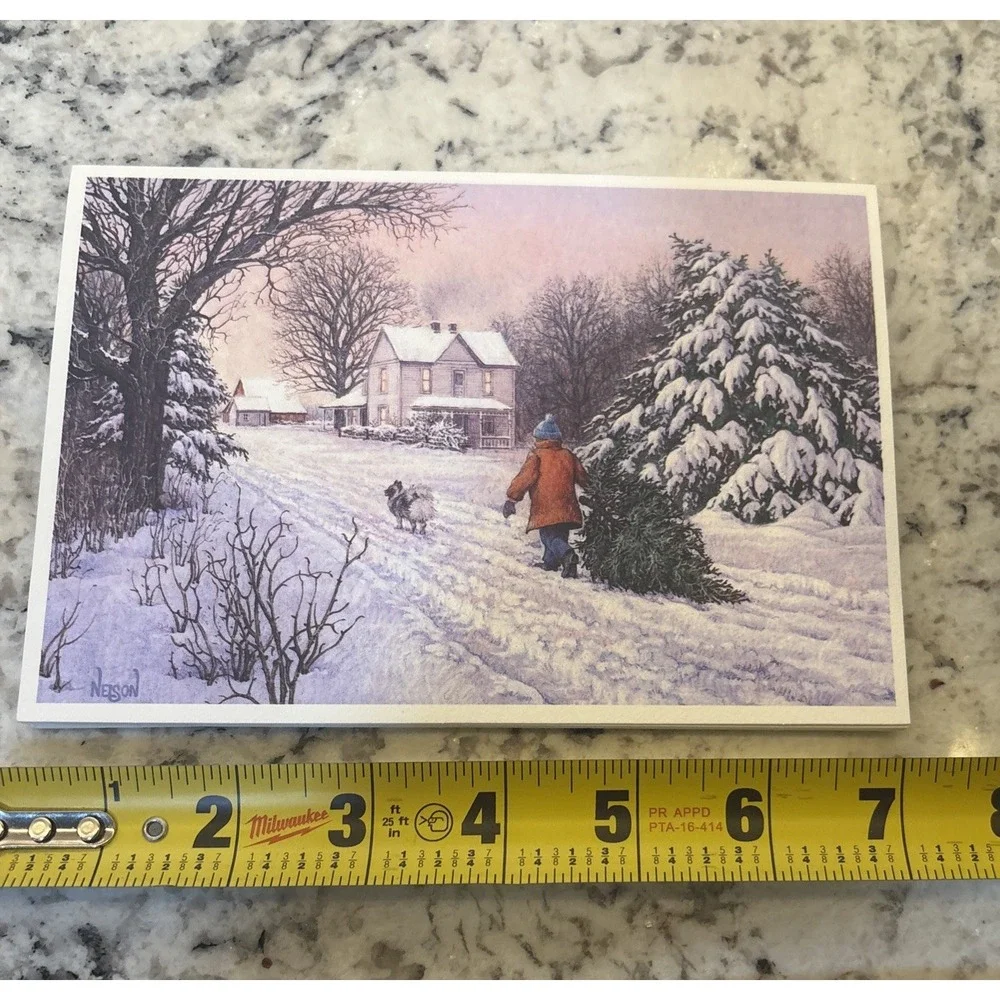10 NOS Vintage Christmas Card Tree on a Winter Day‎ Hallmark Snow Happy Holiday